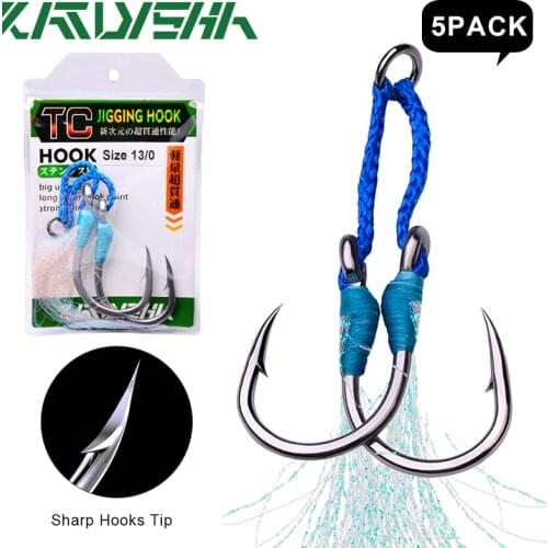 KATYUSHA 5Pack Jigging Hooks 1/0-3/0-5/0-7/0-9/0-11/0-13/0# Stainless Steel FishHooks Double Twin Hooks Feather Fishing Hooks