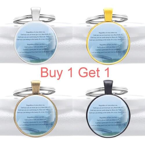 Buy 1 Get 1 Bible Verse Quotations Glass Cabochon Key Chain Christ Men Women Key Rings