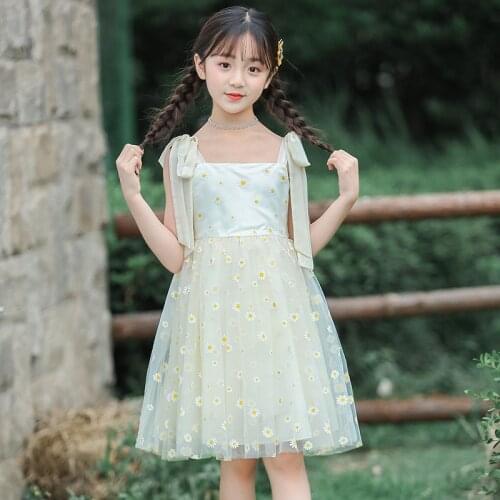 Girls Floral Dress Summer New 2021 Childrens Sling Dresses