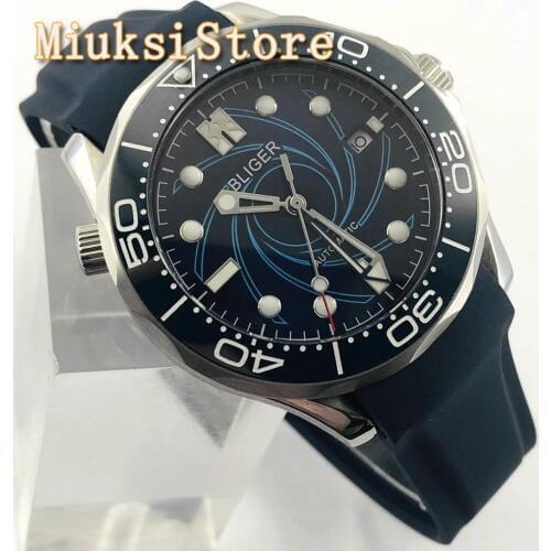 BLIGER 41mm silver case sapphire glass ceramic bezel blue dial luminous Miyota 8215 movement mens top automatic mechanical watch