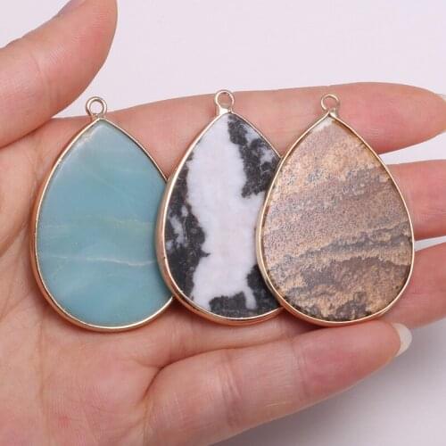 Natural Stone Pendant Water Drop Shaped Picture Stones Faceted Pendant Necklace for DIY Jewelry Best Birthday Gift Size 30x45mm
