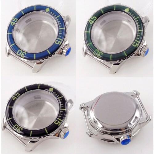 316L Stainless Steel 45mm Automatic Watch Case fit NH35A NH36A Unidirectional Bezel Ring Solid Back Screw Crown