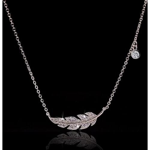 New 2021 Female Clavicle Chain Feather Leaf Micro Pave Dazzling AAA Zircon Pendant Necklace for Women