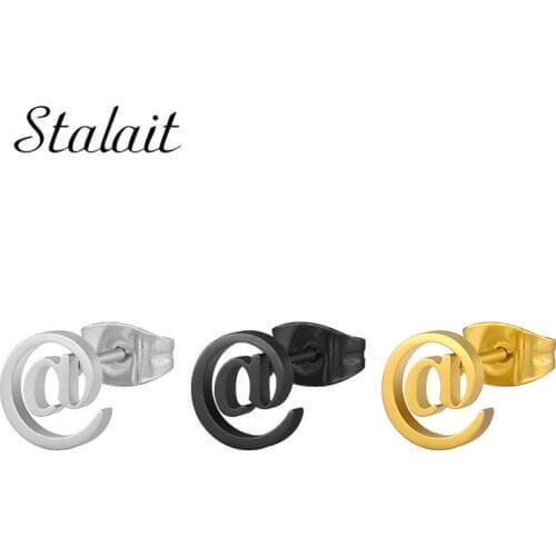 New Romantic Stainless Steel Small Gold/Silver Color Star Lovely Little Mouse @ Symbol Stud Earrings Women Party Girlfriend Gift