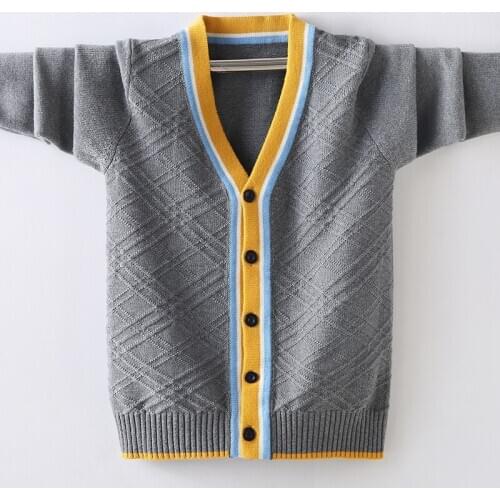 Autumn Kids Boys Sweaters 2020 Children England Style Coats V-neck Knit Sweater for Baby Cardigans Girls Outerwear Tops 6 10 14Y