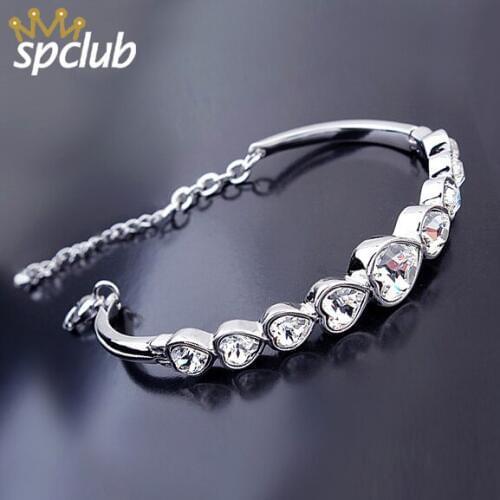 Romantic Genuine Crystal From Swarovski Love Heart Bangle Pulseiras Femininas Charm Bracelets & Bangles Women Girls Jewelry Gift