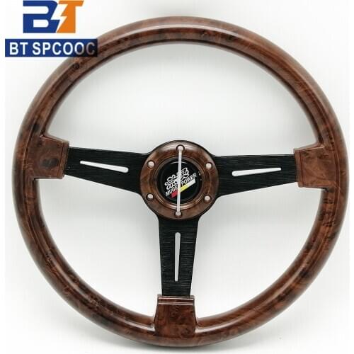 Aluminum Bracket Racing Sport Steering Wheel Universal Car 14 Inch 350MM ABS Peach Wooden Look Steering Wheel With Mug** Logo