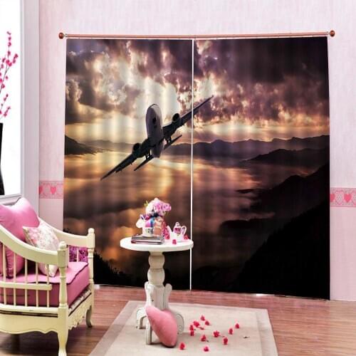 Aircraft Takes Off Shower Curtains Colorful Sky Blackout Bathroom shower Curtains For Home Decor