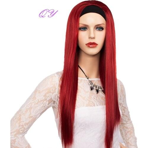 Synthetic Black Headband Women Wigs Long Matte Red Silky Straight Meekness Hair Wigs for Woman Cosplay or Daily Use Womens Wig
