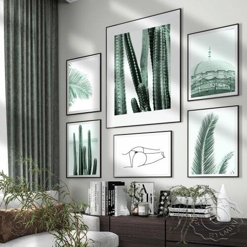 Scandinavian Plants Landscape Canvas Painting Cactus Leaves Line Nordic Poster Print Wall Art Picture Modern Living Room Decor