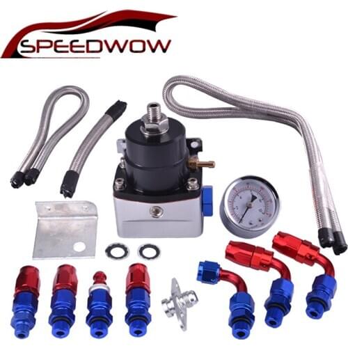 SPEEDWOW AN6 Adjustable Fuel Pressure Regulator FRP With Gauge+Hose End + 6AN Oil Hose End Fitting Adapter Kit 5 Colors