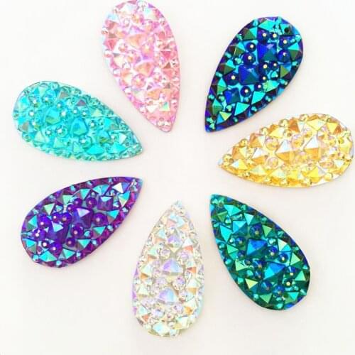 20PCS AB Resin 16*30mm Drop Crocodile Skin Flatback Rhinestone Scrapbook Wedding 2 Hole Applique Sewing Ornaments DIY Craft