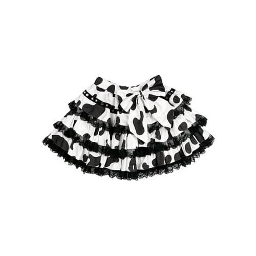 New Japanese Harajuku Preppy Style Cow Pattern Girls Bow Lace Cake Skirts High Waist Sweet Mini Kawaii Cool Girl Skirts