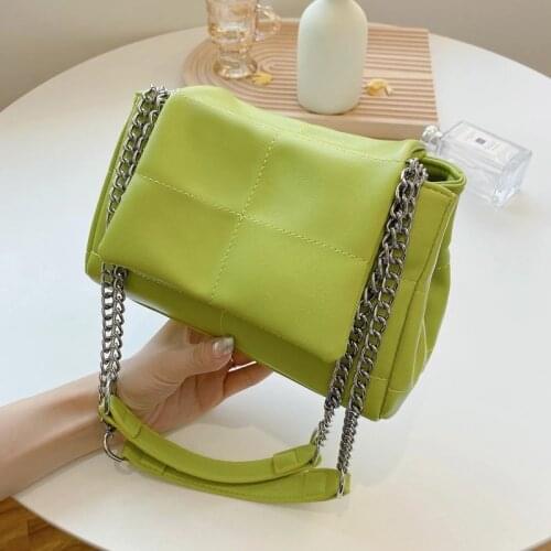 Green Lattice Square Crossbody Bag 2021 Fashion New High-quality PU Leather Womens Designer Handbag Chain Shoulder Bag