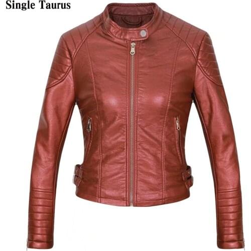 2020 Spring Autumn Female Leather Jacket Woman Fashion Long Sleeve Biker Jacket Leather Coat PU Faux Leather Moto Coat Women