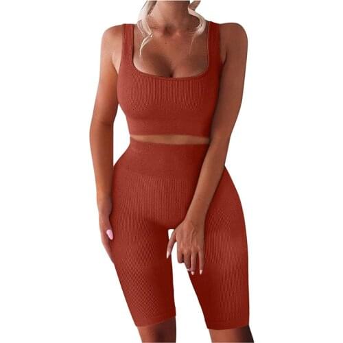 Women Ribbed Seamless Yoga Gym Clothing Workout Clothes Tracksuit Gym Two Piece Set High Waist Sport Outfit Yoga Fitness Suit