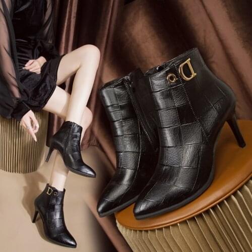Womens Ankle Boots Korean Style Solid Color High-heeled Pointed Stiletto Short Boots