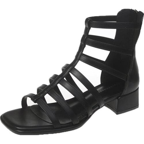 Roman sandals women 2021 new thick with summertime joker peep-toe fairy after wind hollow out zipper high heel shoes