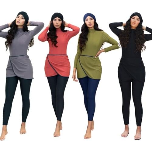 Women Muslim Swimsuit Swimwear Two-Piece Set Moslem Muslem Maillot De Bain Femme Plus Size Whole Black Long Sleeve Long Dress