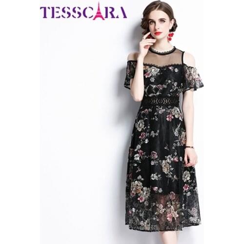 TESSCARA Women Summer Elegant Lace Dress Festa High Quality Long Vintage Party Robe Femme Runway Floral Designer A-Line Vestidos