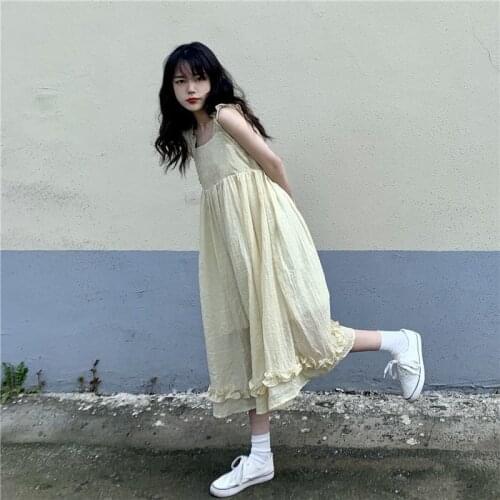 Sweet Edible Tree Fungus Sweet A-LINE Midi Dress Japan Style Summer Spaghetti Strap Loose Casual Womens Dresses Female Clothing