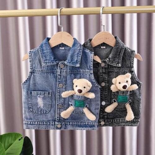 2022 infant Christmas gift Bear Kids Waistcoat Autumn Girls cowboy Vest spring Boys Newborn Outerwear Vest Children Denim Jacket