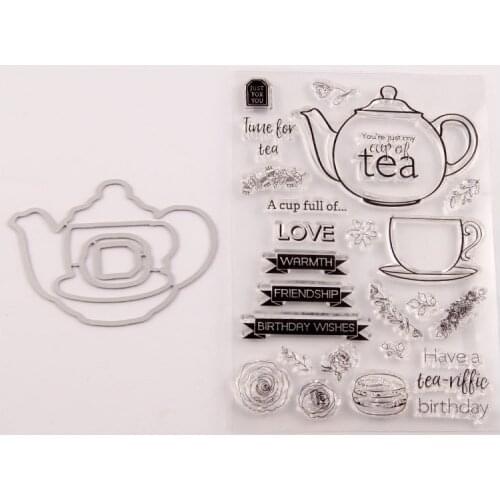2021 New Teapot Teacup 2021 New Seal Stamp with Cutting Dies Stencil DIY Scrapbooking Embossing Photo