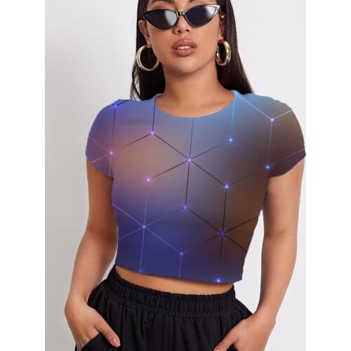 3d Tshirt Geometry T-shirt Women Cube Navel Bare Abstract T-shirts 3d Psychedelic Tshirt Printed Womens Clothing Punk Rock