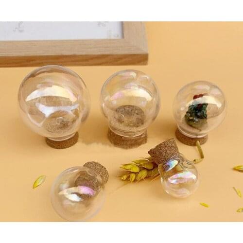 5-100pcs Rainbow Color Mini Glass Dome Display Wood Cork Jar Cover Cloche Display With Wooden Base Table Decoation Craft