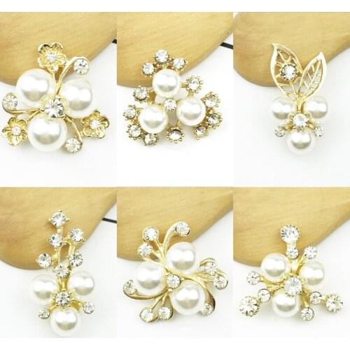 50pcs Flower Pearl Crystal Rhinestone strass Jewelry Flatback Sewing Accessories Brooch Button Buckle Hairpin Hair Clip Decor