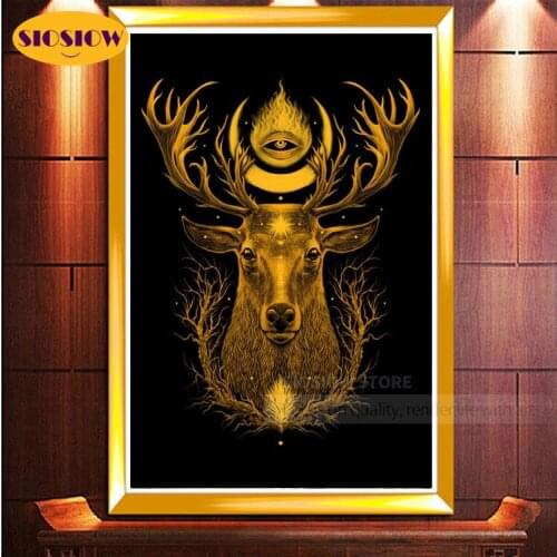 5D DIY diamond painting black gold deer diamond mosaic embroidery full set round rhinestone cross stitch boy room bar decoration