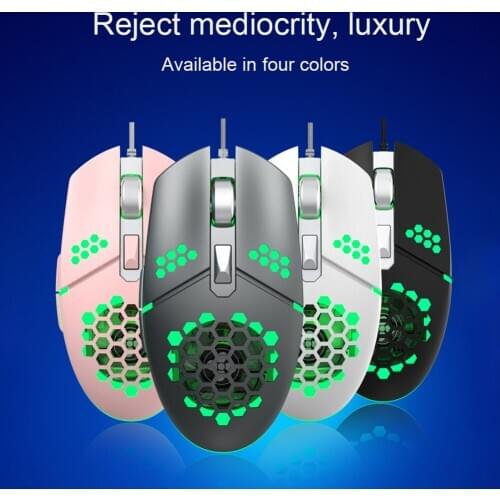 6 Buttons USB Wired Honeycomb Mouse 4 Gears Adjustable 2000DPI 7 Colors Backlight Gaming Mice with Cooling Fan for Work Games