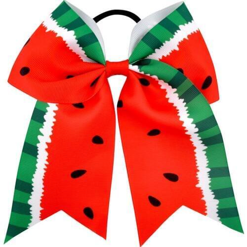 7 Inch New Design Large Cheerleading Hair Bow Rainbow Grosgrain Ribbon Bows Elastic Band Ponytail Hair Holder For Girls/Women