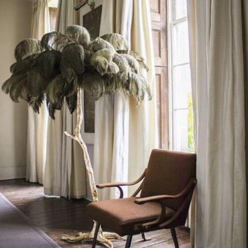 American Floor Lamp Luxury Copper Feather Branch Floor Lamp Hotel Beauty Lamp Gold Living Room Standing Lamp H160xD120cm