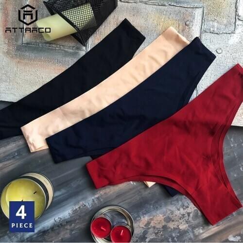 ATTRACO Womens Underwear Bikini Panties Sexy Lingerie Solid Skin-Friendly Comfort Thong G String Tanga Seamless Sale