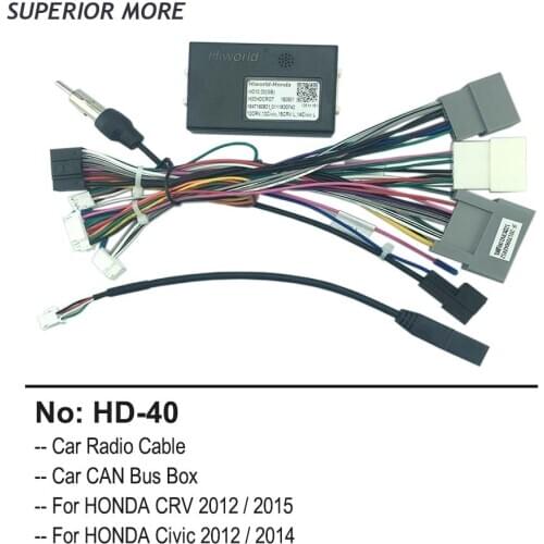 Car Radio Cable CAN BUS for HONDA CRV Civic 2012 16pin Power Wiring Harness 2din DVD Android Multimedia Player Connector Socket