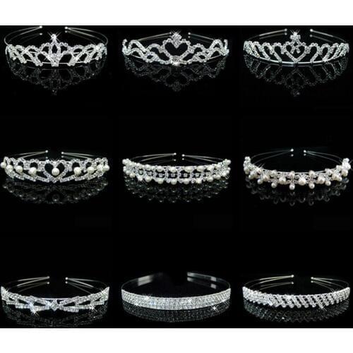 Shiny 18 Style Wedding Bridal Bridesmaid Silver Color Tiara Crown Hairband Heart Flower Girl Crystal Rhinestone Hair Jewelry