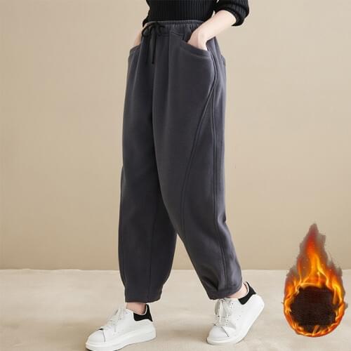 Winter New Trendy Warm Fleece Thick Large Size Loose Casual Trouser Women Solid Color Elastic Waist Versatile Premium Sweatpants