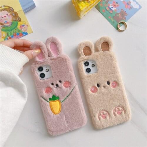 Rabbit Ears Fur Plush Phone Case For Samsung Galaxy A02S A12 A22 A32 A42 A52 A72 A82 A31 A51 A71 A10S A30 A21S A50 Silicone Case