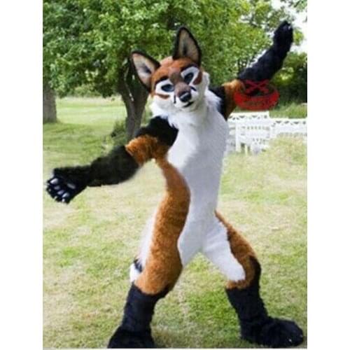 Long Fur Fursuit Brown Husky Dog Mascot Costume Wolf Fox Suit Cosplay Party Game Fancy Dress Adult Size Outfits Halloween Parade