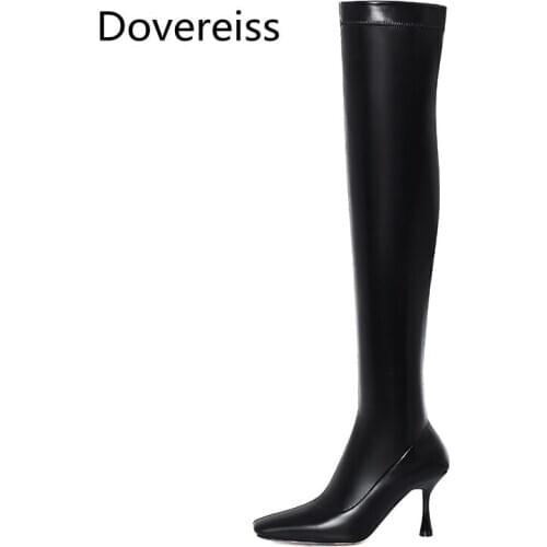 Dovereiss Fashion Womens Shoes Winter Pointed Toe new Sexy Square toe brown Stilettos heels Over the knee boots 33-42
