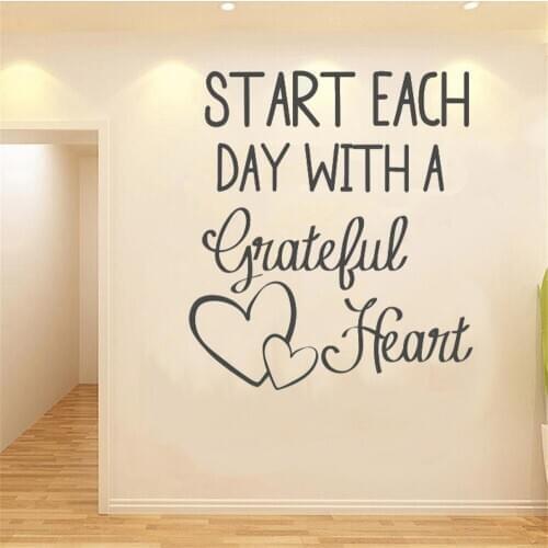 Each Day With A Grateful Heart Wall DecalQuote Start Family Rule Wall Lettering Bedroom Decor Stickers Waterproof Vinyl ph106