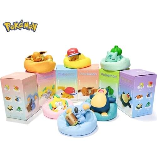 Genuine Pokemon Starry Dream Series Pikachu Jirachi Eevee Komala Snorlax Bulbasaur Anime Figures With Plush Base Model Dolls Toy