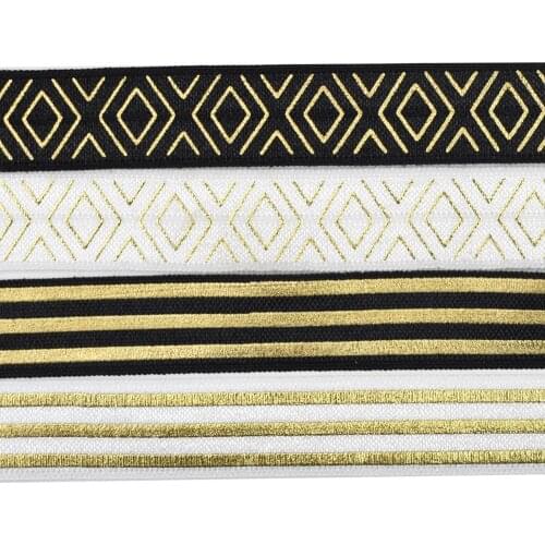 HSDELASTIC Foe 5/8 inch Heat transfer printed Grid stripe Series on fold over elastic 50Yards/Roll