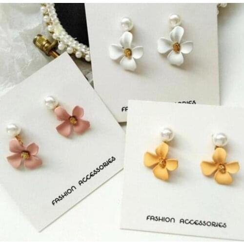 Korean Pearl Flower Earrings Candy Matte Flower Pearl Drop Earrings For Women Metal Earing New White Yellow Pink Earings Jewelry