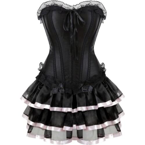 Corsets Dresss for Women Steampunk Plus Size Korsage Sexy Renaissance Boned Bustier Bodyshaper with Tutu Skirt Party Clubwear