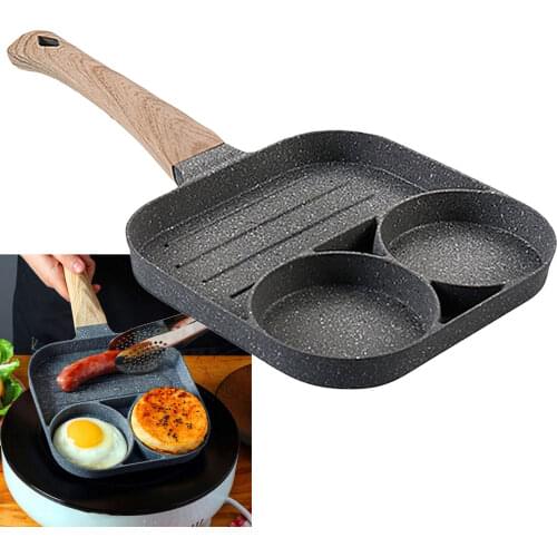 Medical Stone Egg Frying Pan Non Stick 3-Cup Bacon Sausage Hamburg Cooker Pan Skillet for Gas Stove Home Cooking Tool