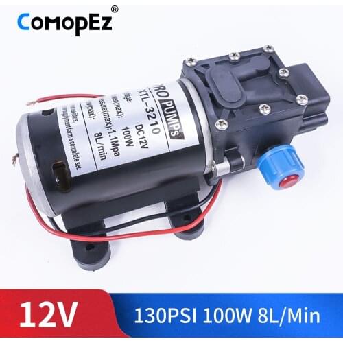 DC 12V 100W 130PSI 8L /Min Water High Pressure Diaphragm Pump Self-Priming Pump Booster Automatic Switch For Garden Wagon Camper
