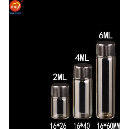 2ml 4ml 6ml Mini Glass Bottles With Plastic Screw Black Cap Transparent Glass Vials Plastic Bottles Jars Storage Bottles 100pcs
