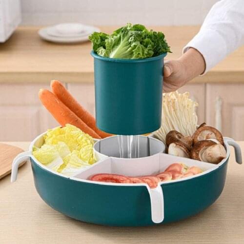 Multifunctional Round Divided Drain Basket Double-deck Rotating Hot Pot Ingredients Basket Practical Household Kitchen Product
